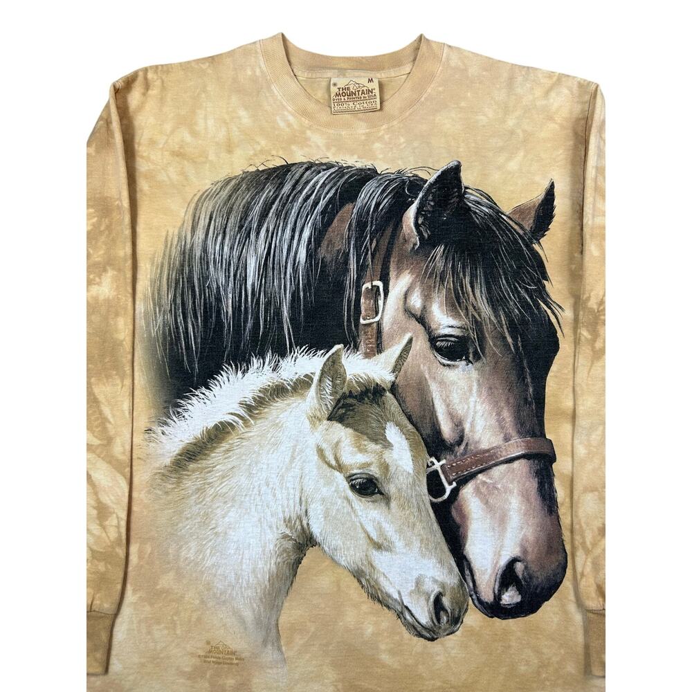 The Mountain T Shirt Mens Medium Tall Yellow Tie Dye Horse Navajo Nature Cowboy